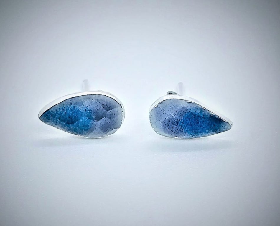 Enamel Studs, tear drop studs, blue violet studs, small studs, enamel, gift her,