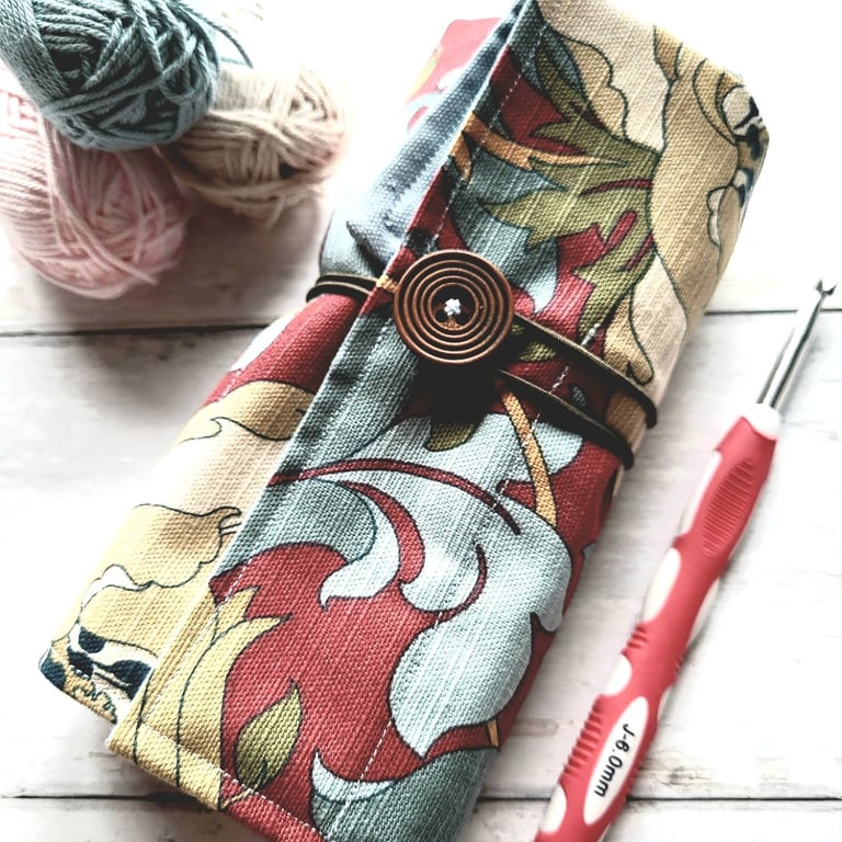 Rust & Fauna Print Crochet Hook Roll