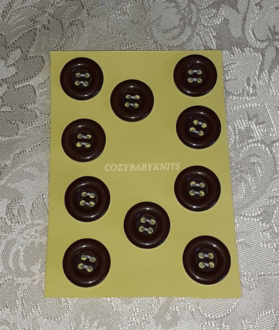 18MM DARK BROWN ROUND BUTTONS WITH FOUR HOLES FOR ATTACHING 