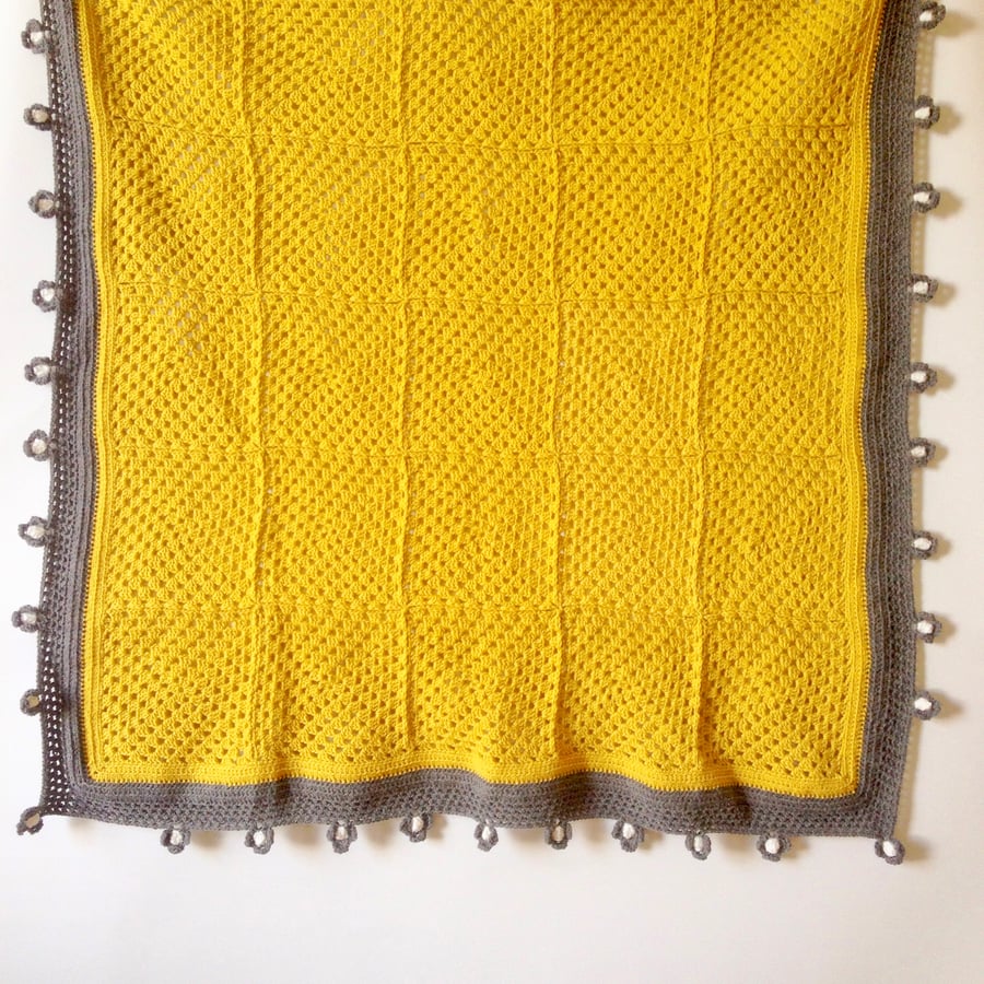  Crochet blanket, mustard and grey blanket, throw, free postage to U.K. 