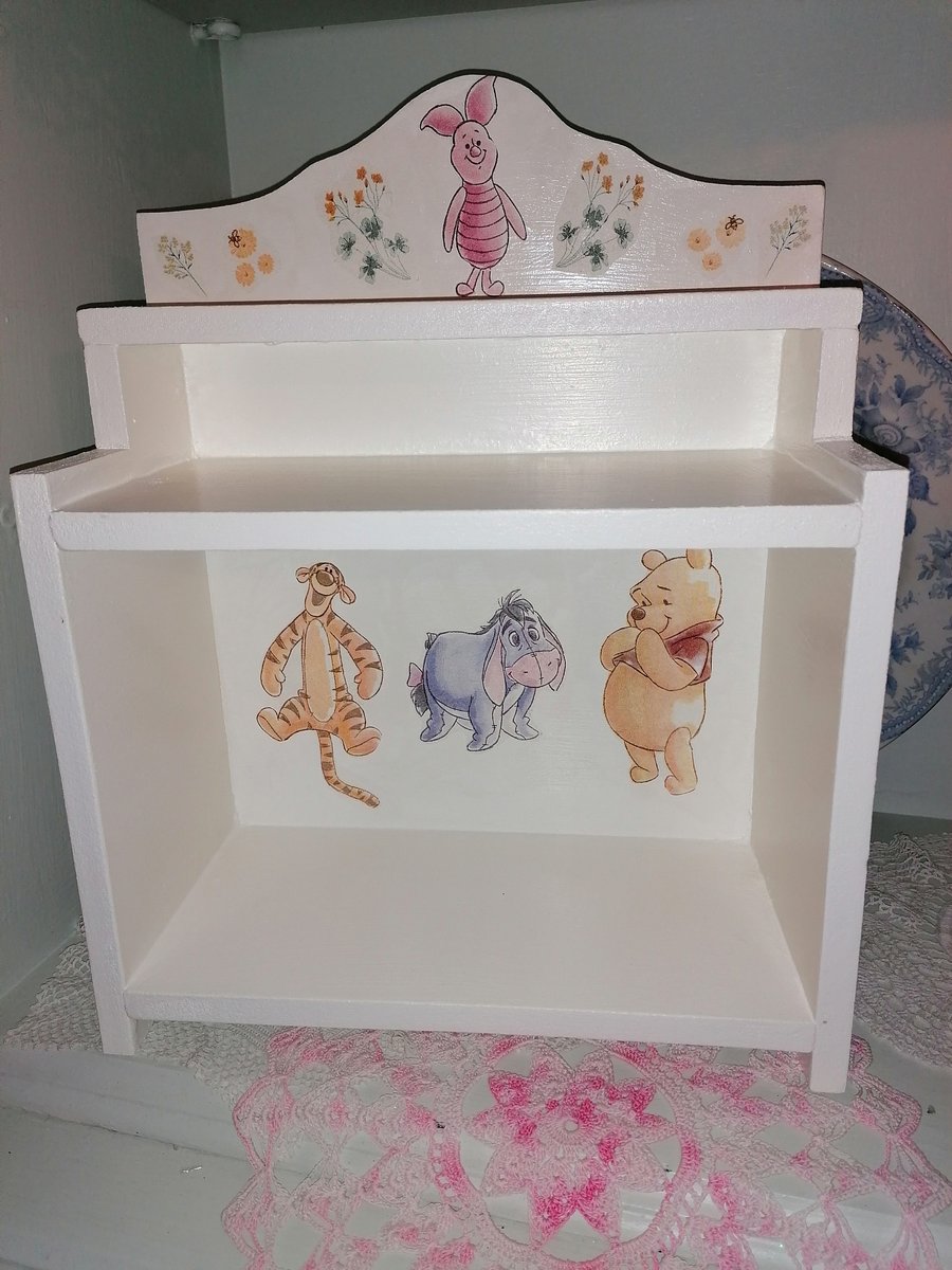 Wooden Bookcase Shelf Storage Made Using Winnie The Pooh Piglet Eeyore Vintage D