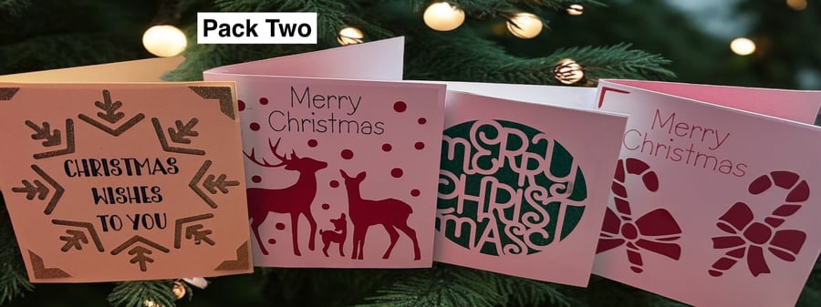 Set Of Four Glittery Christmas Cards & Envelopes