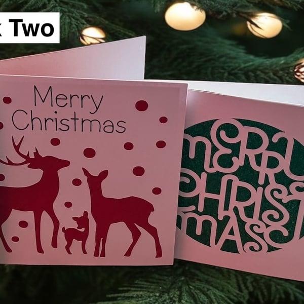 Set Of Four Glittery Christmas Cards & Envelopes