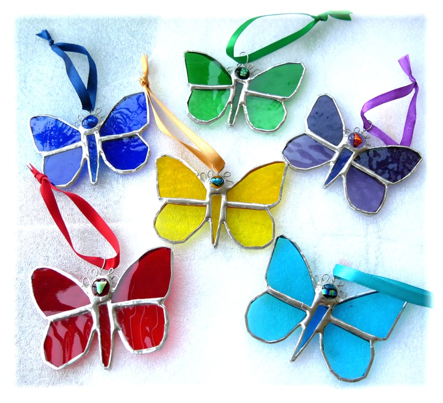 Butterfly Mini Suncatcher Stained Glass Handmade Colour Choice
