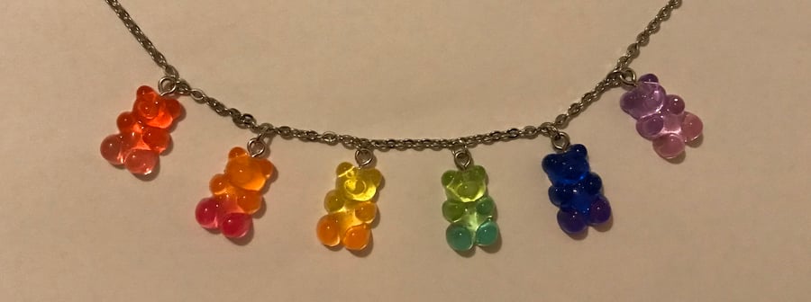Rainbow two-toned gradient gummy bear necklace 