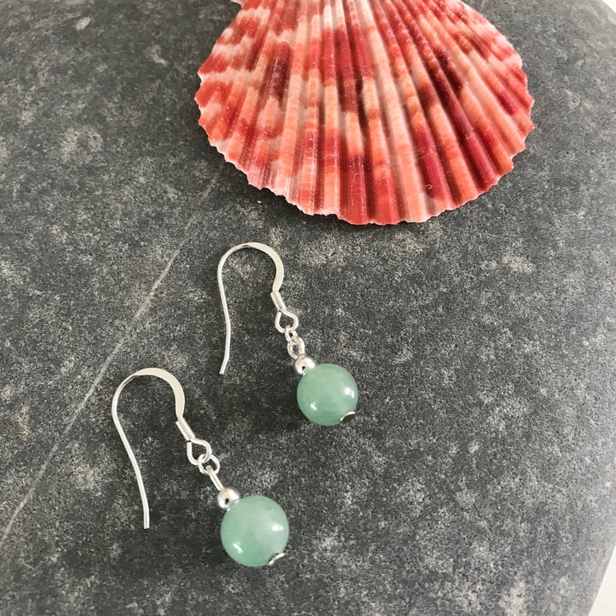 Jade green gemstone earrings with sterling silver ear wires, gift for her