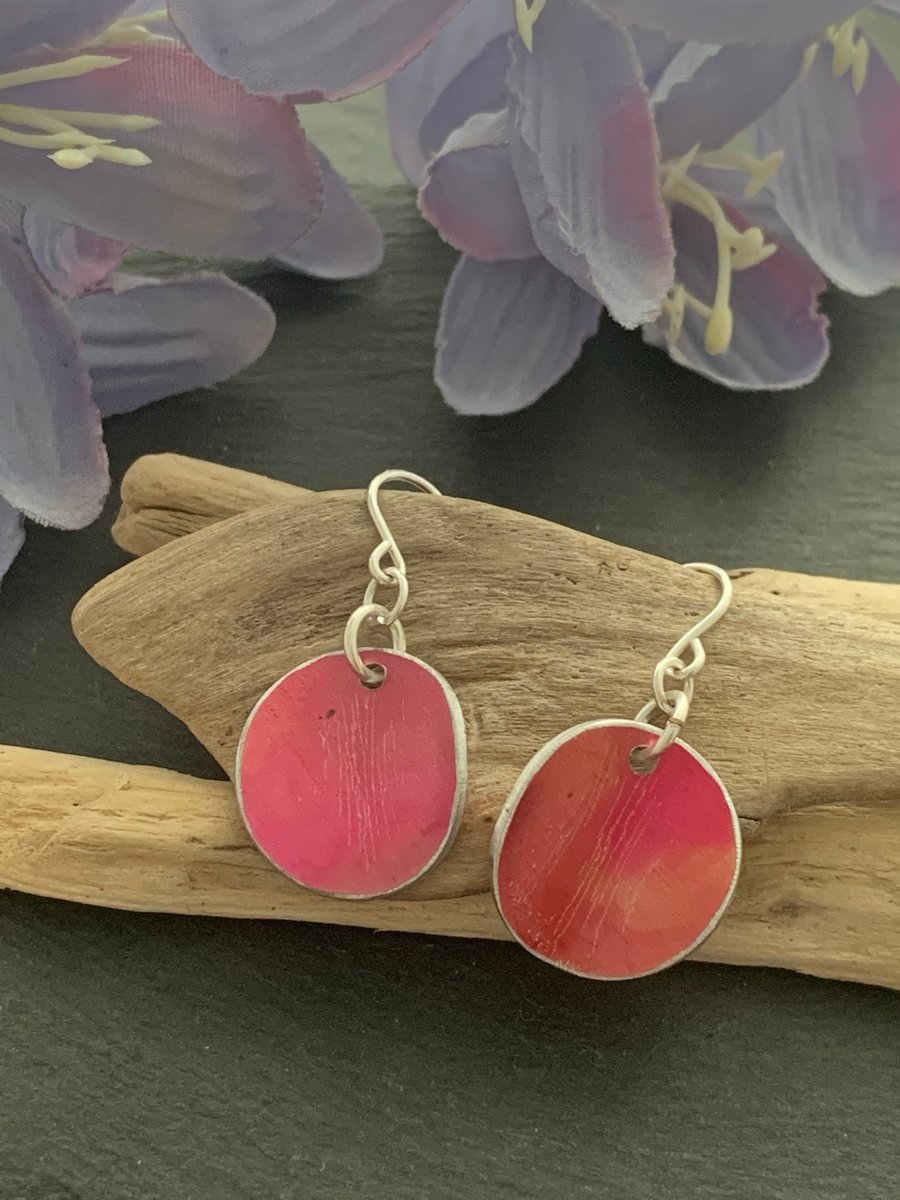 Printed Aluminium and sterling silver earrings - Coral pink and Orange