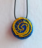 Blue and yellow swirl, hand embroidered pendant - Image 4