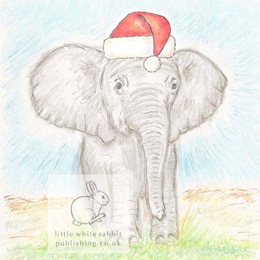 Benny the Baby Elephant - Christmas Hat Card