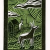 Donkey Hide And Seek two-colour linocut print