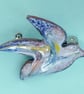 enamel brooch - bird scrolled blue and yellow over white - Image 3