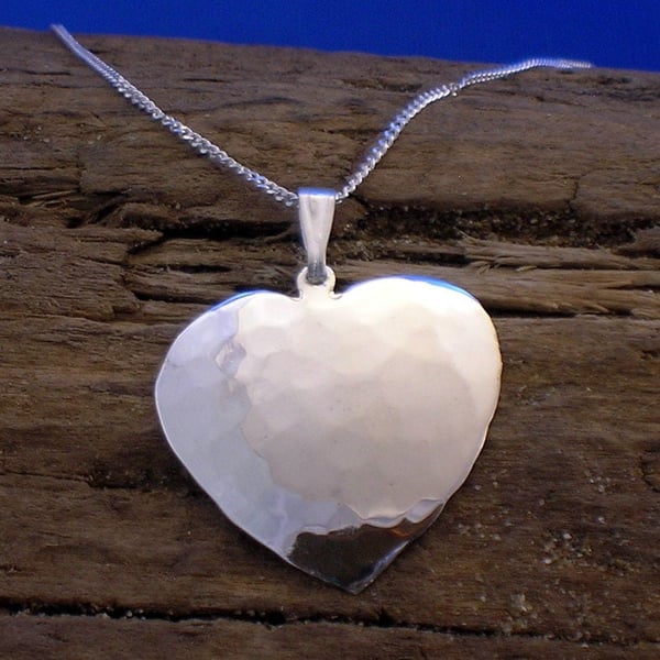 Hammered Silver Heart Necklace, Hammered Silver Heart Pendant, Handmade jeweller