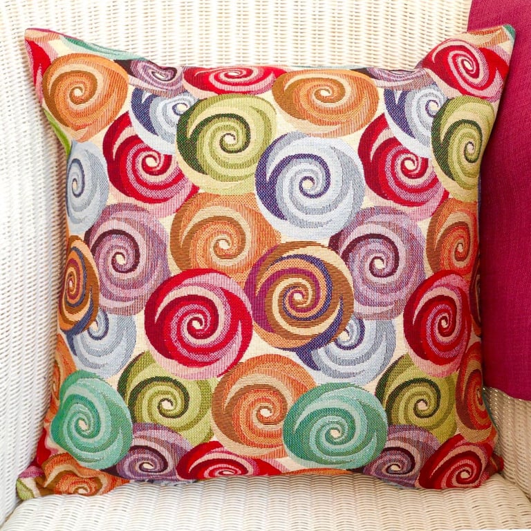 Cushion Cover: Tapestry Swirls design Pink reverse 17" (43cm)