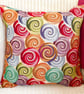 Scatter Cushion with Pad: Tapestry Swirls design Pink reverse 17" (43cm) - Image 2