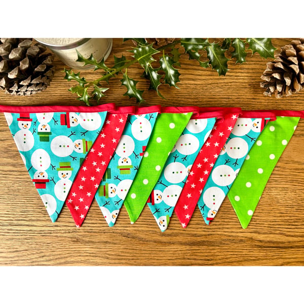 Handmade Snowman Christmas Bunting - Handmade Fabric Garland