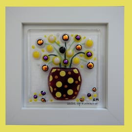 Handmade Fused Glass 'Vase of Flowers' Picture.