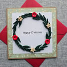 Handmade Quilled Greenery Wreath Christmas Card  with Buttons Size 5" x 5" 