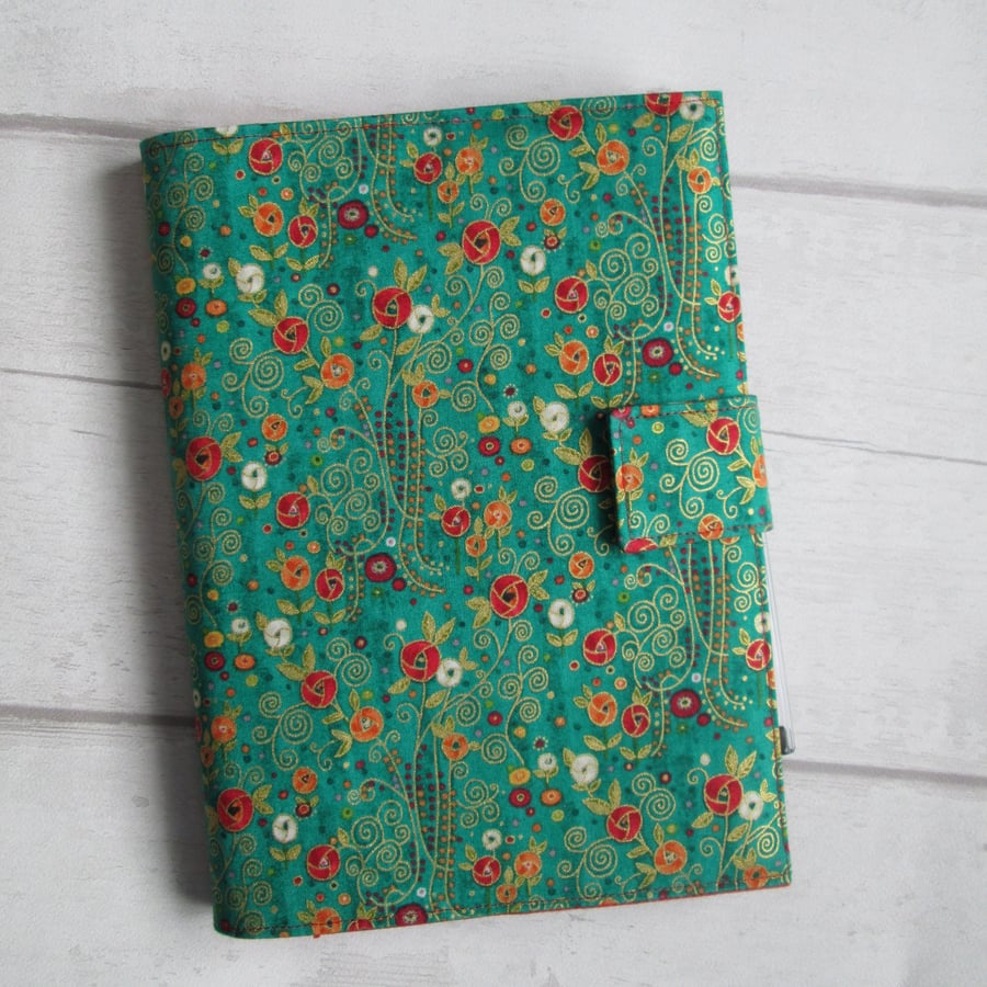 A5 Art Nouveau Green Floral Reusable Notebook Cover