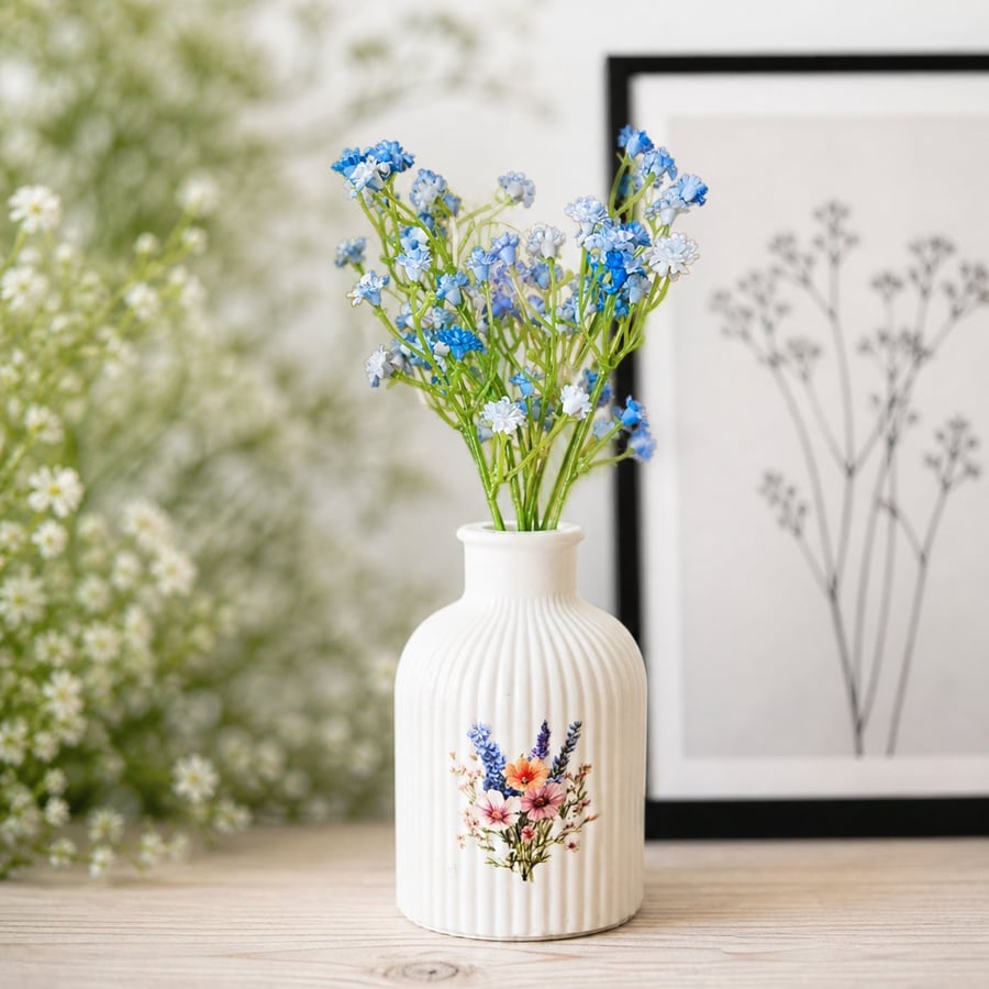 Handmade Minimalist Plaster Vase – Matte White with flower Design