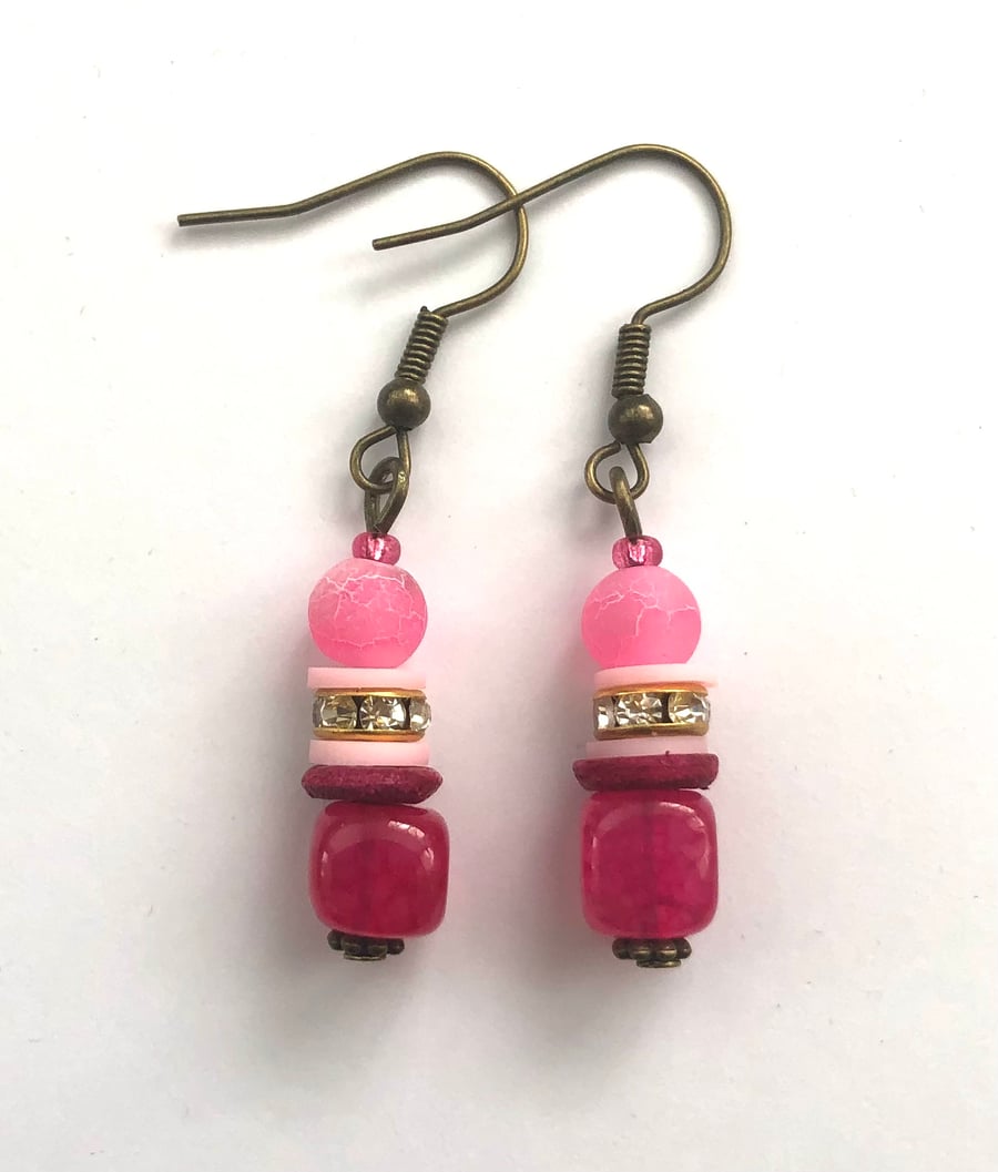 Cerise Pink drop dangle earrings