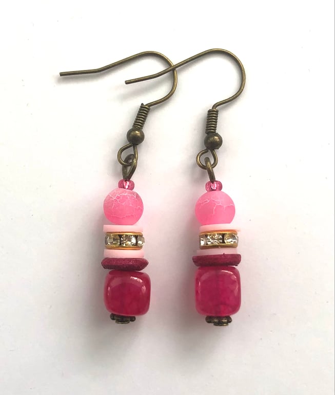 Cerise Pink drop dangle earrings