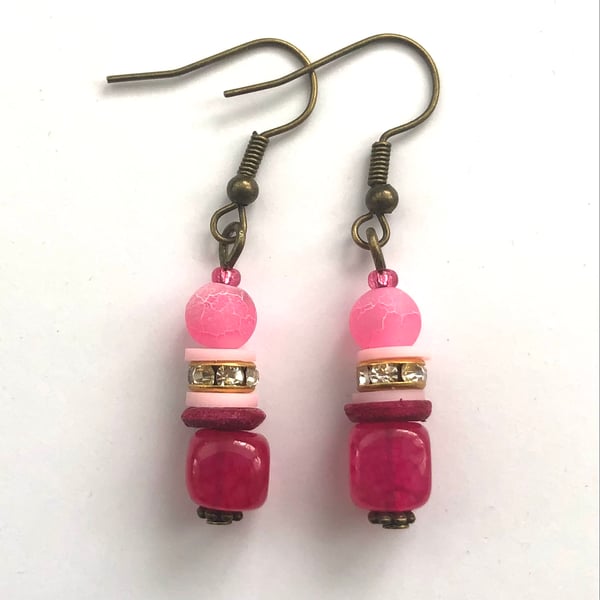 Cerise Pink drop dangle earrings