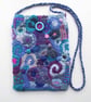 Crossbody Boho Bag, Purse, Blue, Purple & Pink, Handspun, Knitted, Crochet