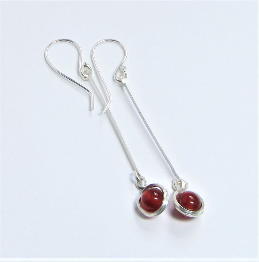 Long Drop Earrings- carnelian sterling silver earrings-July birthstone