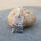 Silver beach, sea coast pendant, with brass sun and seagulls