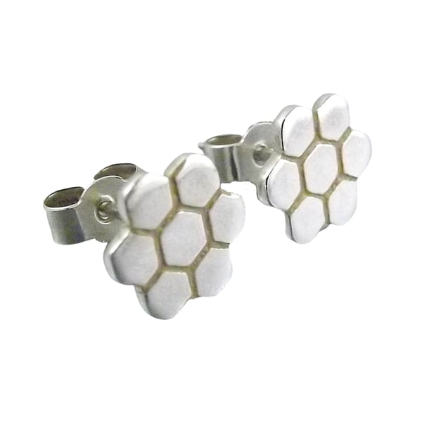 Honeycomb Stud Earrings, Handmade Silver Jewellery, Gift for Her