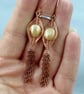Cultured Pearl Copper Herringbone Y Lariat Necklace with Matching Earrings - Image 9