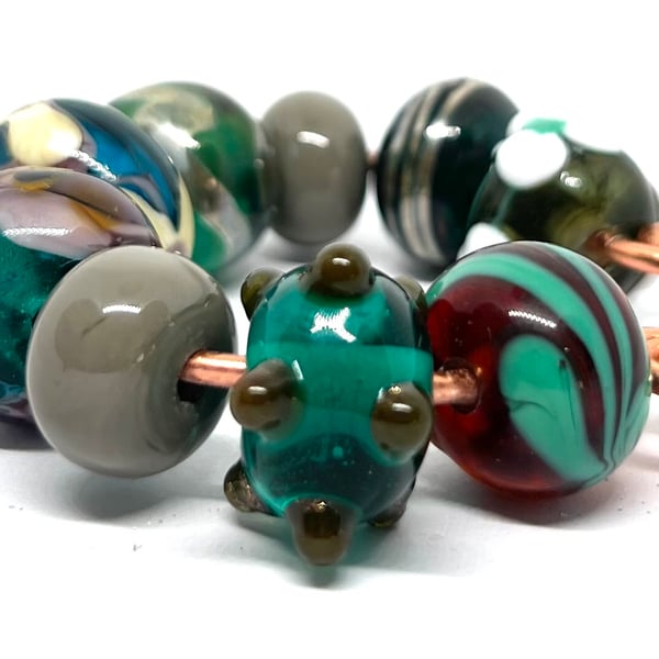 Artisan Lampwork Glass Beads – Enchanted Forest & Autumn Moss Set