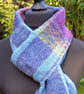 Handwoven Wool & Silk Scarf in Blues, Purple and Gold - Image 7