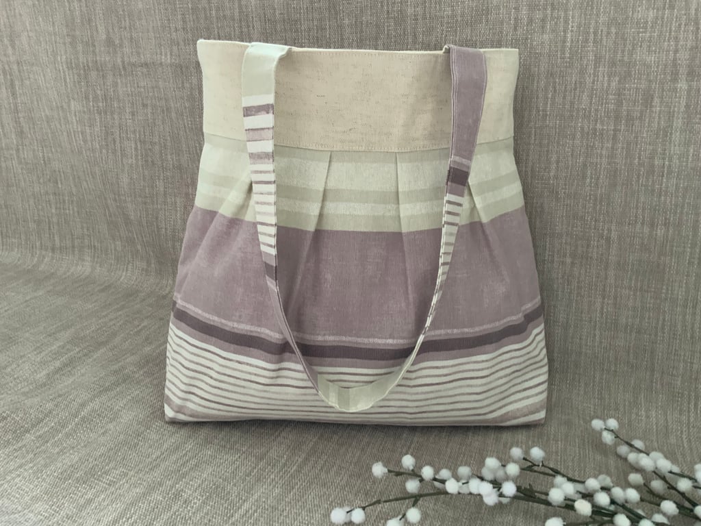 Tote Bag, Pleated Tote Bag, Linen, Hand Bag, Day Bag, Magnetic snap fastening