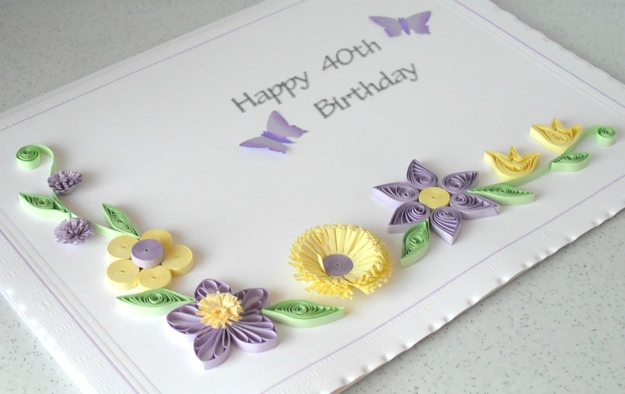 Quilled 40th birthday card