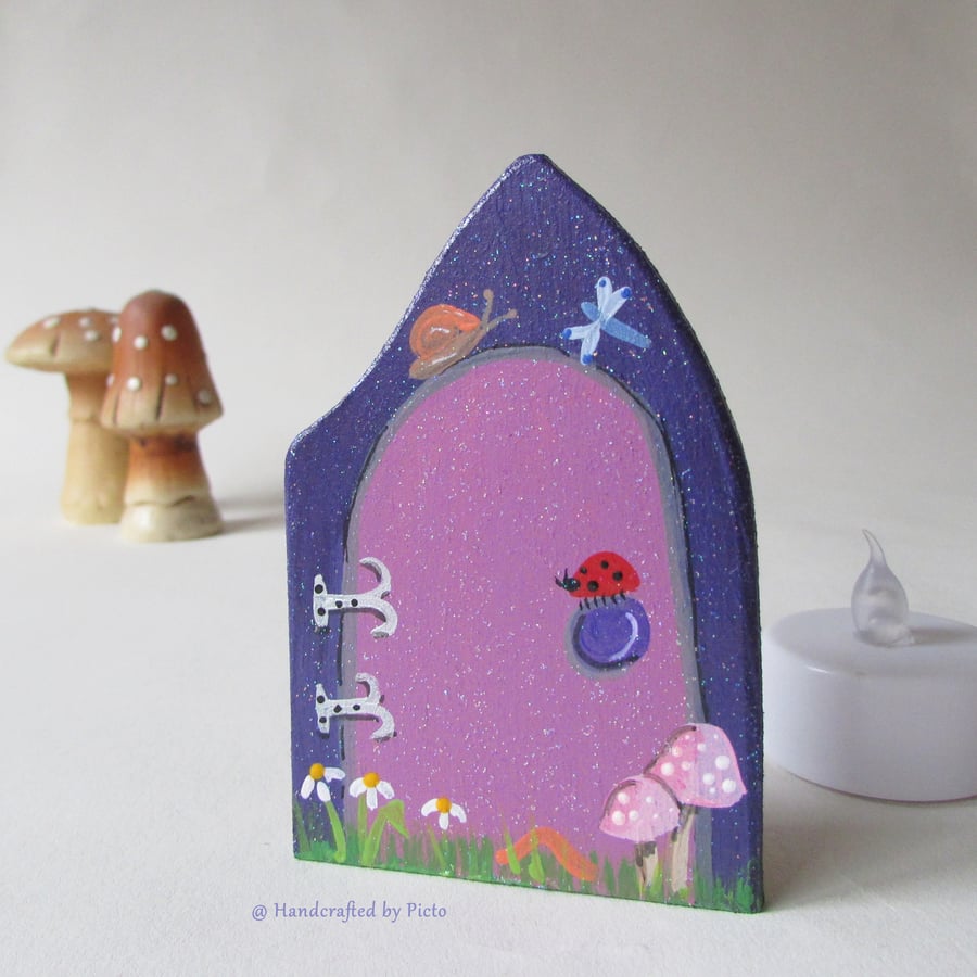 Small Fairy Door, Purple & Magenta, for Nursery or Playroom, Whimsical Fairytale