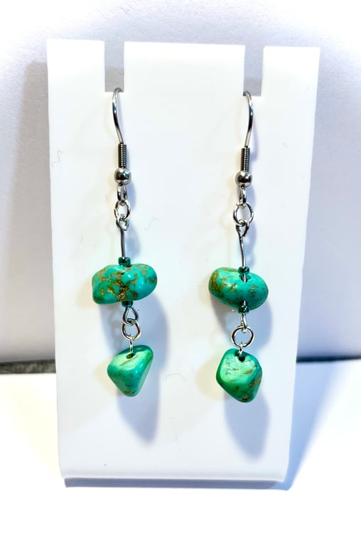 Green Turquoise Chip Earrings