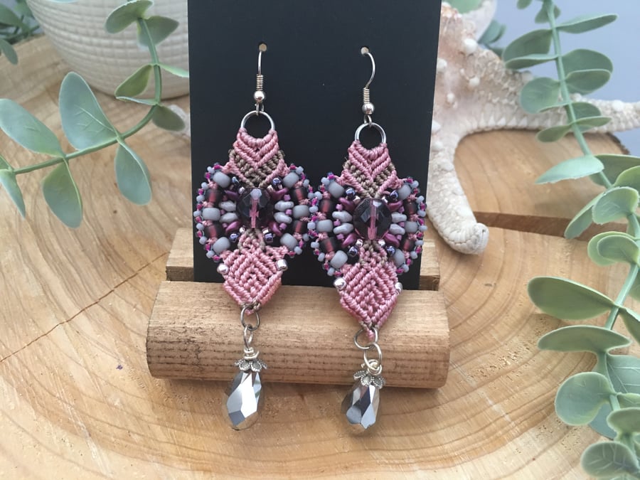 Earrings, dangle macrame earrings, drop earrings, boho earrings