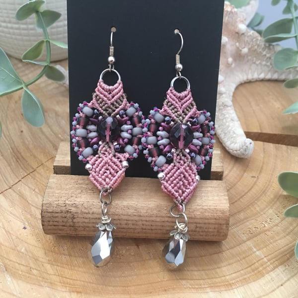 Earrings, dangle macrame earrings, drop earrings, boho earrings