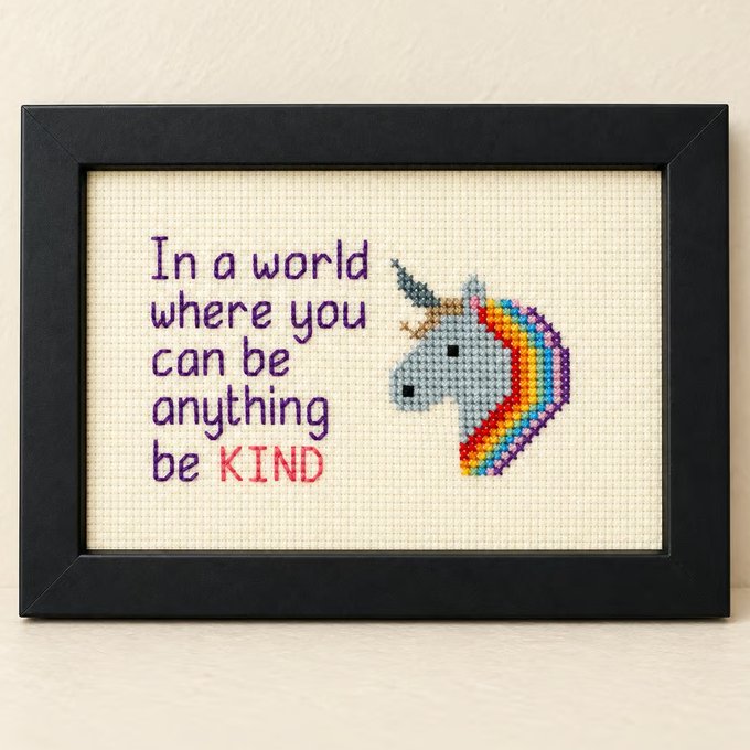 Be Kind Unicorn Cross Stitch – Handmade Framed Inspirational Gift – 6x4