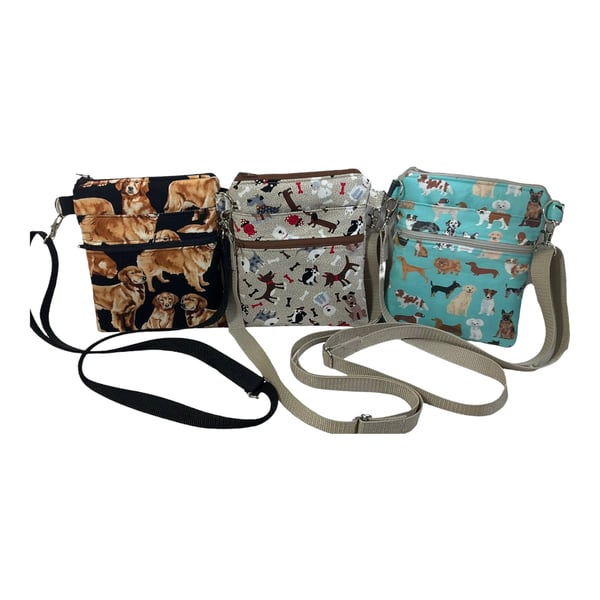 Slim phone shoulder bag with multi pockets and dog print, teen messenger phone p