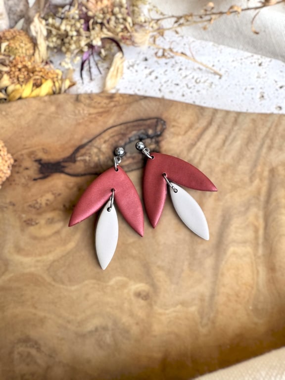 Autumn Bronze Copper & Cream Petal Polymer clay Earrings
