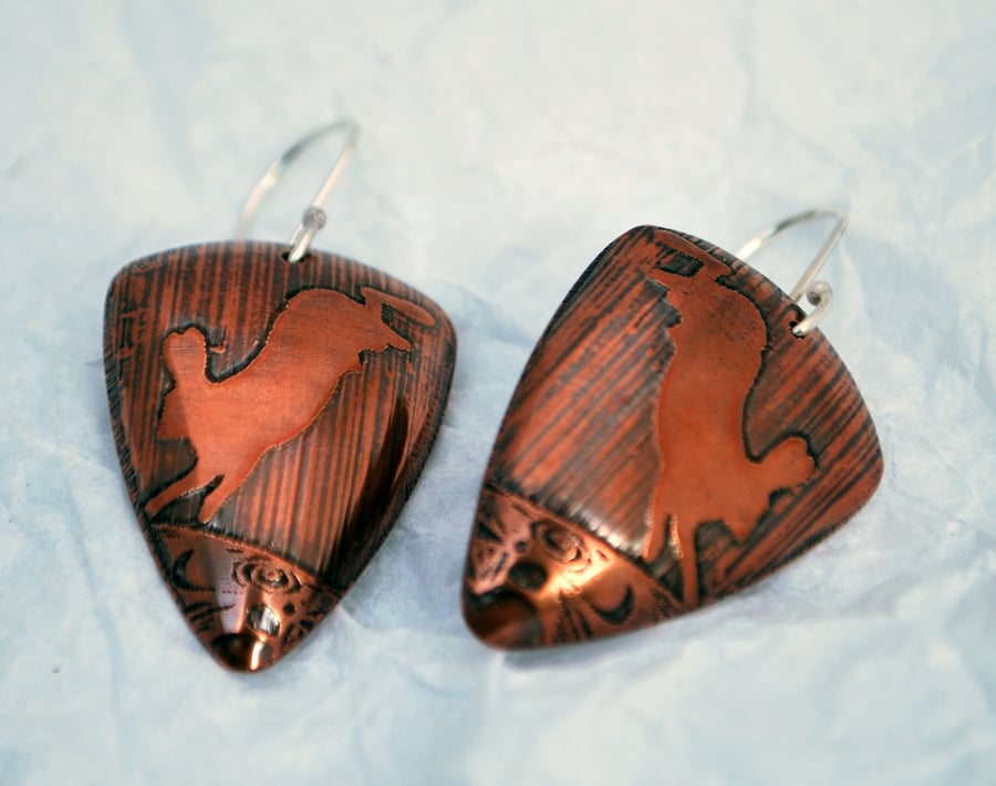 Hare Triangle Shape Copper and Silver Earrings