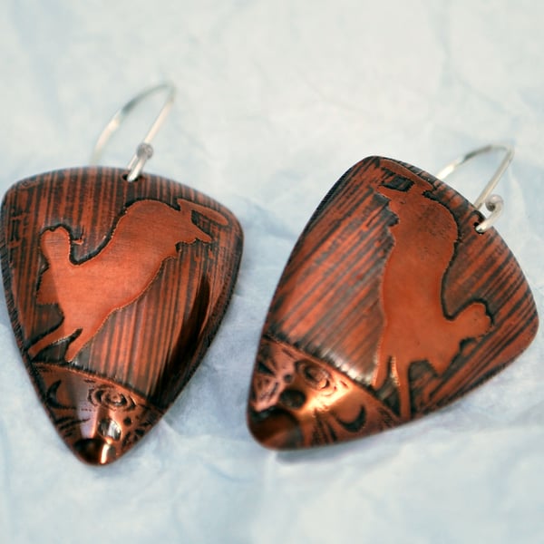Hare Triangle Shape Copper and Silver Earrings