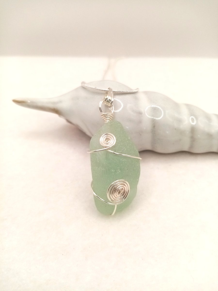 Wire Wrapped Sea Glass Necklace, Chunky Necklace, Handmade Necklace