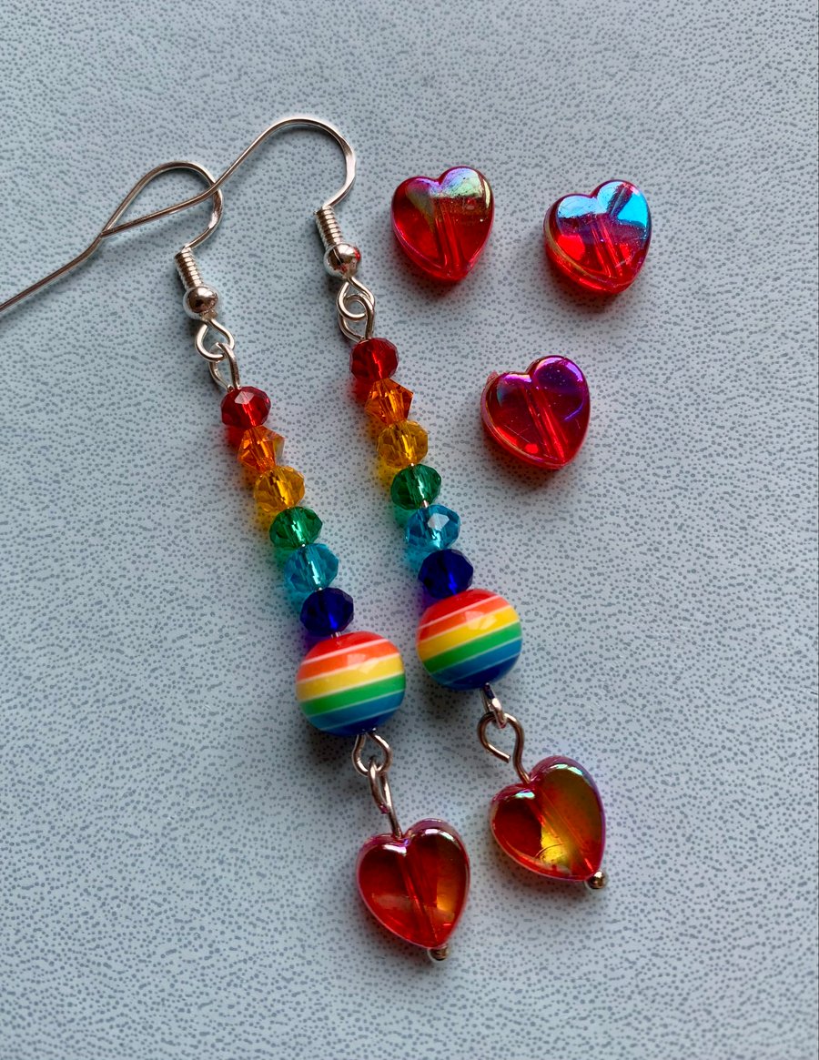  Rainbow Earrings, Boho Style Dangle Colourful Love Heart Earrings