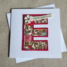 Fabric Initial E Birthday Card 