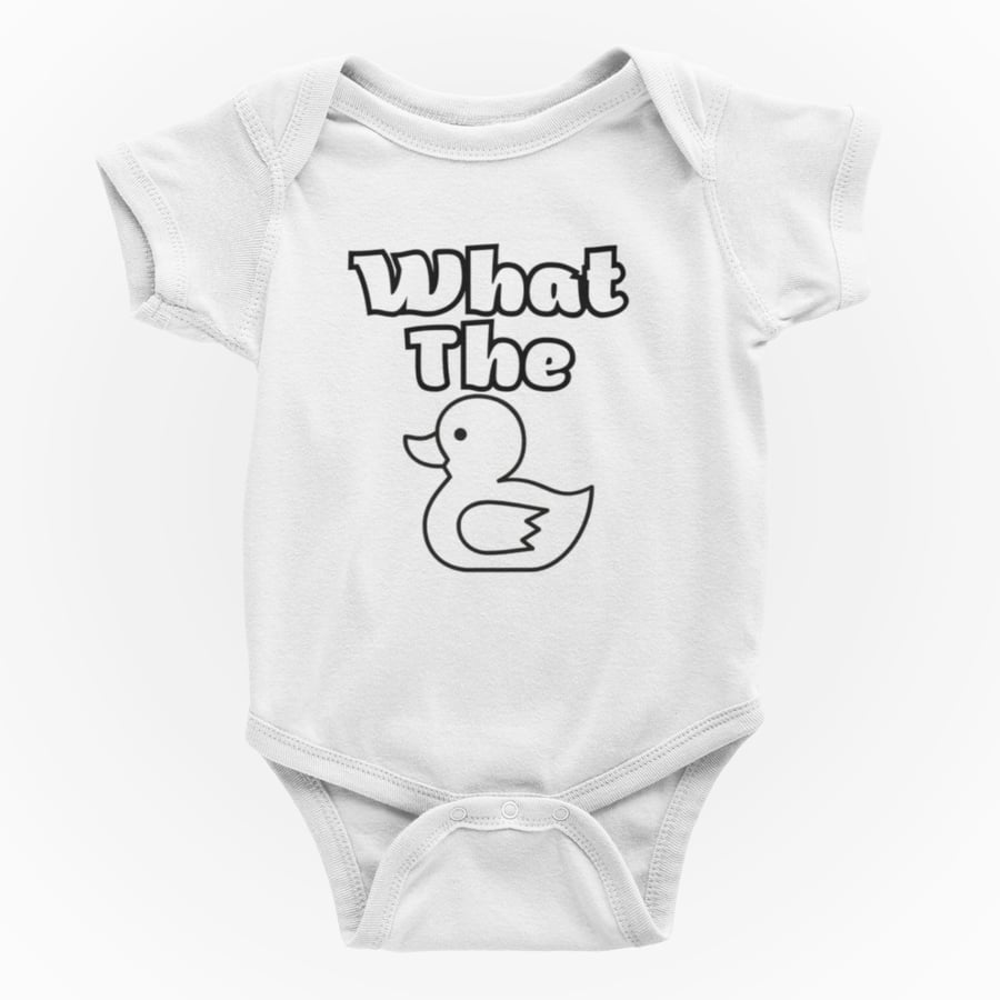 Funny Rude Novelty Shortsleeve Baby Grow- What The DUCK