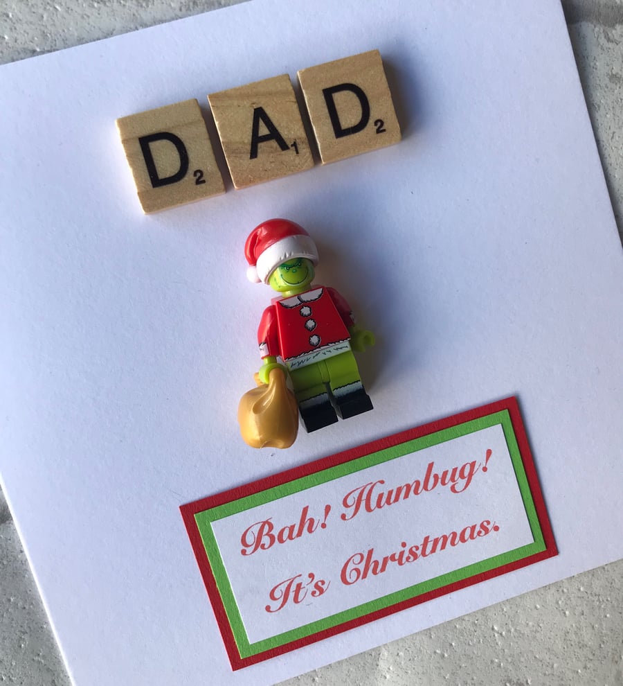 Personalised handmade Grinch Christmas card - Xmas card for all. 