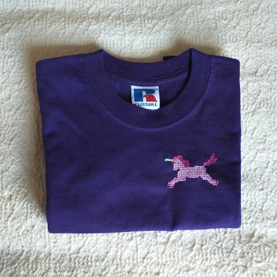 Unicorn T-shirt age 1-2 years, hand embroidered